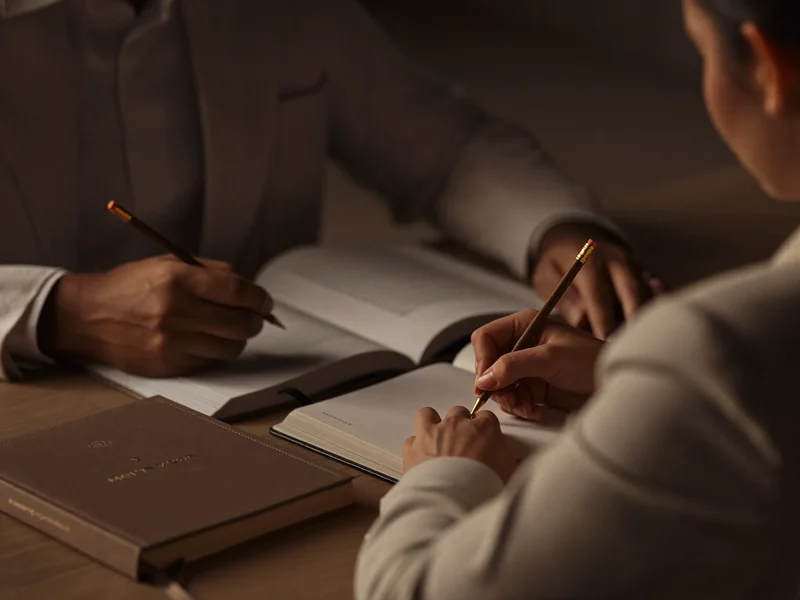 Illustration d'un tutorat individuel : cahier, stylo et dictionnaire sur un bureau en bois