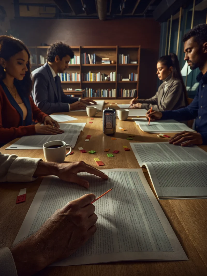 Illustration d'un atelier de préparation avec feuilles d'exercices, surligneurs et chronomètre